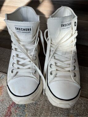 Skechers White High-Top Canvas Sneakers
